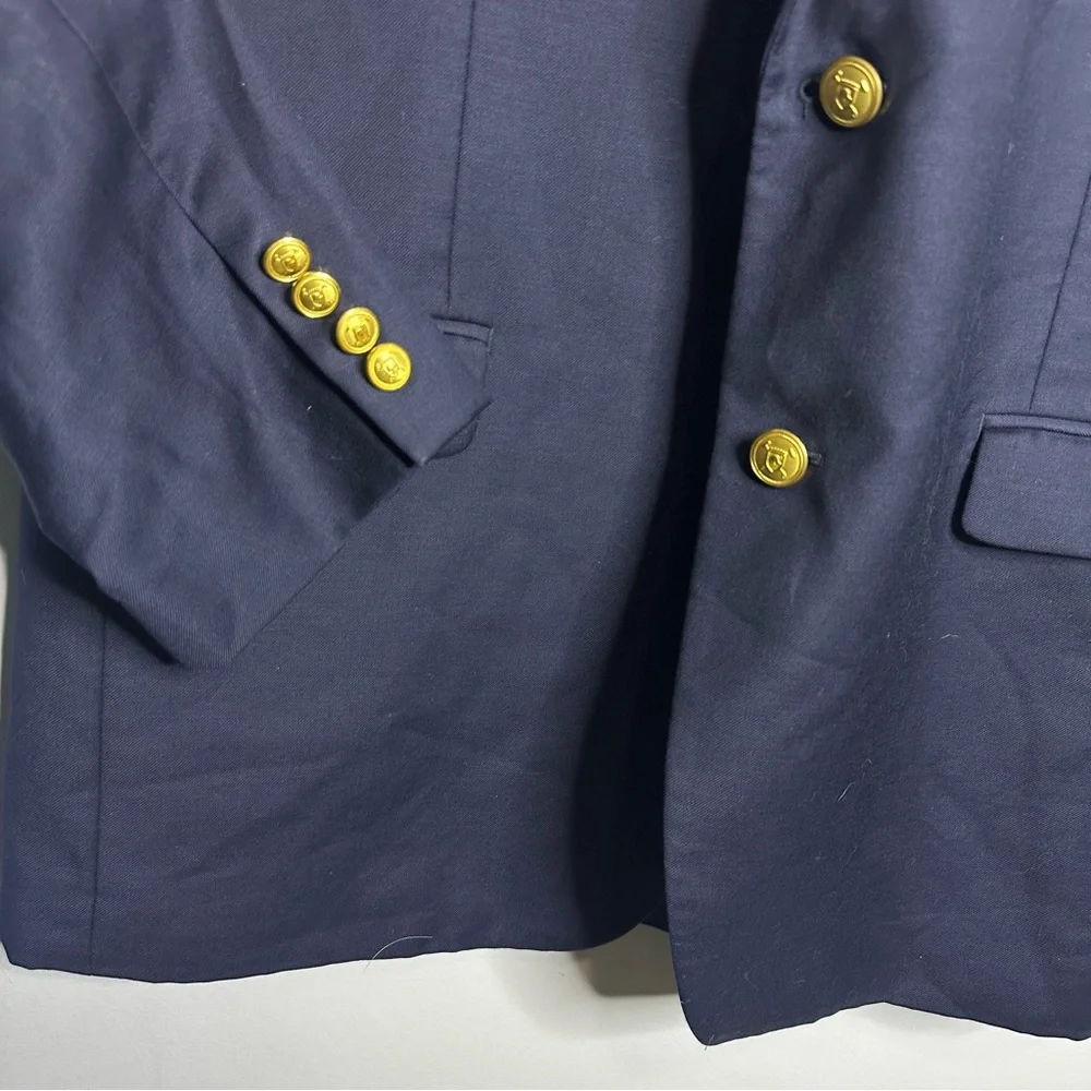Men’s Lauren Ralph Lauren Size 43L Gold Button‎ Navy Blue Suit Jacket 100% Wool